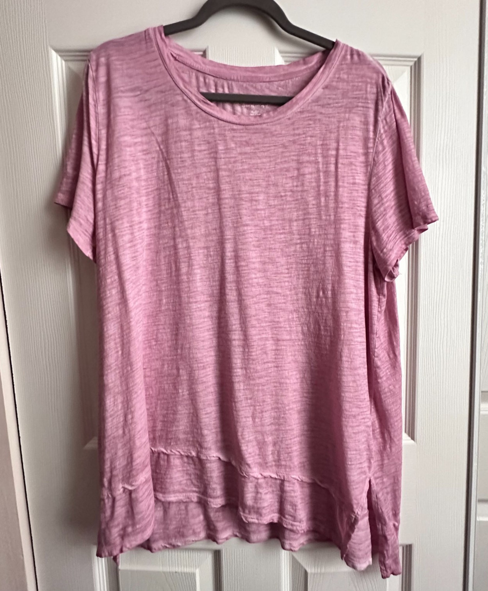 Pink Soft Surroundings Slub Knit Tiered Hem Short Sleeve Layered Cotton Tee XL
